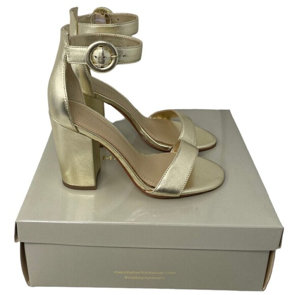 Marc Fisher Shoes - NEW Marc Fisher Magali Heel Size 5.5 M Leather Open Toe Shoe Ankle Strap Gold